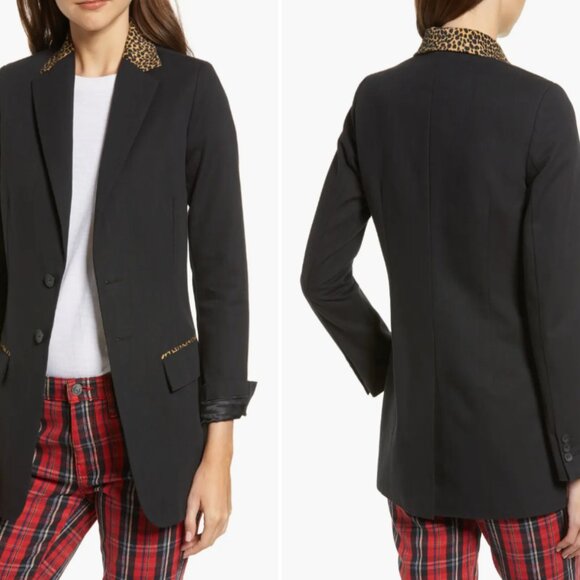NEW! Current Elliott The Calla Blazer Black Cheetah Leopard Trim 0 Party Jacket - Picture 2 of 7